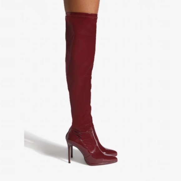 🆕 Over The Knee Burgundy Stiletto Boots Wide Calf - Picture 2 of 9